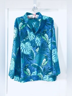 Jude Connally Chris Paradise Bird Fern Blue  Jude Cloth Tunic Size L